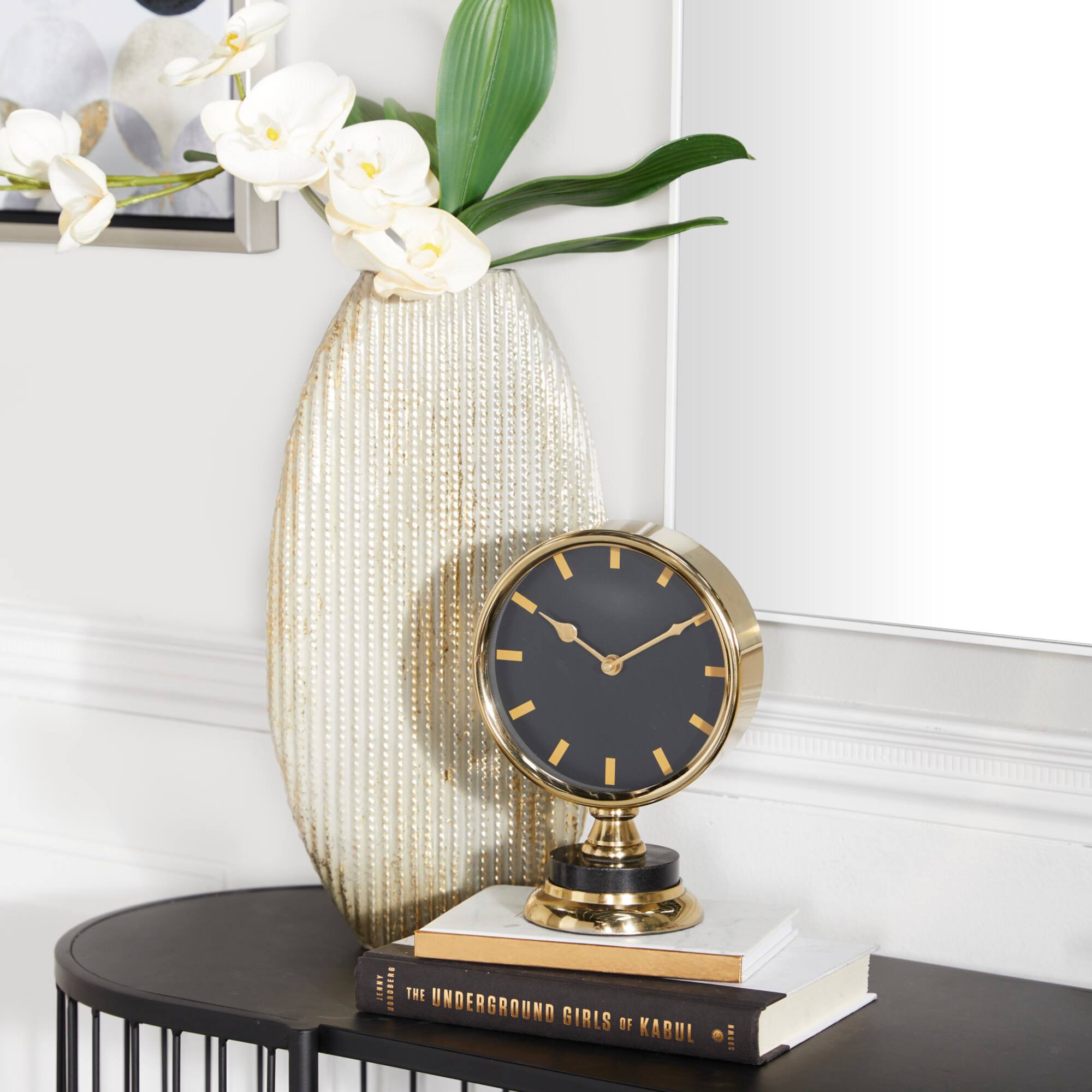 Gold Modern Abstract Clock, 6" x 4" x 9"